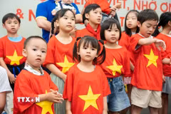 Con em kiều bào háo hức tham dự chương trình. (Ảnh: Xuân Giao/TTXVN)