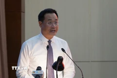 Ủy viên Trung ương Đảng, Bí thư Thành ủy Đà Nẵng Lê Ngọc Quang phát biểu tại Hội nghị. (Ảnh: Quốc Dũng/TTXVN)