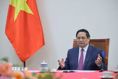 Thủ tướng Phạm Minh Chính điện đàm với Thủ tướng Campuchia Hun Manet. (Ảnh: Dương Giang/TTXVN)