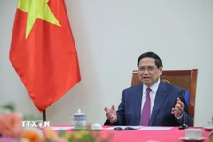 Thủ tướng Phạm Minh Chính điện đàm với Thủ tướng Campuchia Hun Manet. (Ảnh: Dương Giang/TTXVN)
