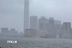Nước dâng cao tại cảng Victoria (Hong Kong, Trung Quốc). (Ảnh: Mạc Luyện/TTXVN)