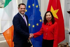 Thứ trưởng Lê Thị Thu Hằng và Quốc vụ khanh Bộ Ngoại giao và Thương mại Ireland Neale Richmond đồng chủ trì Tham vấn chính trị cấp Thứ trưởng Ngoại giao Việt Nam-Ireland. (Nguồn: Báo Quốc tế)