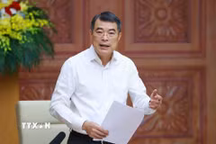 Thủ tướng Lê Minh Hưng kết luận cuộc họp với lãnh đạo Bộ Nội vụ, Bộ Dân tộc và Tôn giáo, Thanh tra Chính phủ. (Ảnh: Dương Giang/TTXVN)