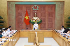 Thủ tướng Lê Minh Hưng kết luận cuộc họp với lãnh đạo Bộ Nội vụ, Bộ Dân tộc và Tôn giáo, Thanh tra Chính phủ. (Ảnh: Dương Giang/TTXVN)