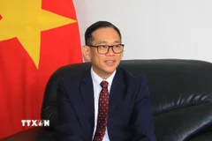 Đại sứ Việt Nam tại Algeria kiêm nhiệm Senegal Trần Quốc Khánh trả lời phỏng vấn của phóng viên TTXVN. (Ảnh: Trung Khánh/TTXVN)