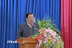 Ủy viên Bộ Chính trị, Trưởng Ban Nội chính Trung ương Phan Đình Trạc phát biểu kết luận Hội nghị. (Ảnh: Nguyễn Dũng/TTXVN)