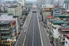 Cửa hầm phía Kim Đồng đã hoàn thiện cả hai bên. (Ảnh: Quốc Khánh/TTXVN)