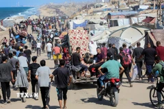 Người dân Palestine trở về nhà tại Dải Gaza, ngày 10/10. (Ảnh: THX/TTXVN)