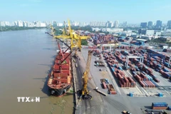 Hoạt động bốc dỡ container tại Cảng Tân Thuận - Công ty Cổ phần Cảng Sài Gòn. (Ảnh: Quốc Khánh/TTXVN)