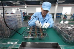 Sản xuất linh kiện điện tử xuất khẩu tại Khu công nghiệp Tứ Hạ, thị xã Hương Trà, thành phố Huế. (Ảnh: Vũ Sinh/TTXVN)