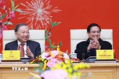 Tổng Bí thư Tô Lâm và Thủ tướng Phạm Minh Chính tại buổi gặp các lãnh đạo, nguyên lãnh đạo Đảng, Nhà nước. (Ảnh: Dương Giang/TTXVN)