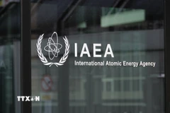 Biểu tượng Cơ quan Năng lượng nguyên tử quốc tế (IAEA) tại trụ sở ở Vienna, Áo. (Ảnh: THX/TTXVN)