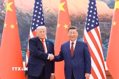 Chủ tịch Trung Quốc Tập Cận Bình và Tổng thống Mỹ Donald Trump tại cuộc hội đàm ở Bắc Kinh. (Ảnh: THX/TTXVN)
