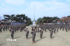 Binh sỹ Hàn Quốc tại căn cứ ở Yangju. (Ảnh: Yonhap/TTXVN)