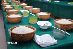 Các mẫu gạo dự thi đều có chất lượng tốt, mẫu mã đẹp và được tuyển chọn từ các địa phương trong vùng. (Ảnh: Chanh Đa/TTXVN)