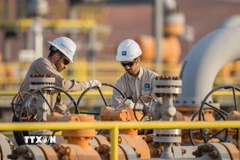 Nhân viên làm việc tại nhà máy của Tập đoàn năng lượng quốc gia Aramco, Saudi Arabia. (Ảnh: AFP/TTXVN)