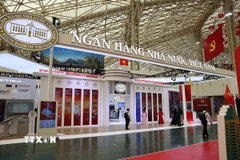 Gian trưng bày của Ngân hàng Nhà nước Việt Nam tại Triển lãm thành tựu đất nước. (Ảnh: Thanh Tùng/TTXVN)