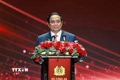 Thủ tướng Phạm Minh Chính phát biểu chỉ đạo và phát động phong trào "Toàn dân bảo vệ Tổ quốc." (Ảnh: Dương Giang/TTXVN)
