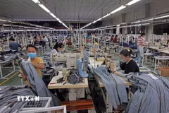 Công ty TNHH Việt Thắng JEAN mỗi năm xuất khẩu hàng triệu sản phẩm sang thị trường EU, Mỹ, Nhật Bản, Hàn Quốc. (Ảnh: Trần Việt/TTXVN)