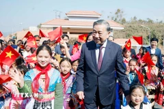 Tổng Bí thư Tô Lâm dự Lễ khánh thành Trường Phổ thông nội trú liên cấp Tiểu học và Trung học Cơ sở Si Pa Phìn, tỉnh Điện Biên. (Ảnh: Thống Nhất/TTXVN)