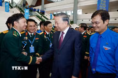 Tổng Bí thư, Chủ tịch nước Tô Lâm với các đại biểu dự Đại hội Đoàn toàn quốc lần thứ XIII. (Ảnh: Thống Nhất/TTXVN)