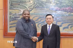 Thường trực Ban Bí thư Trần Cẩm Tú tiếp Tổng thư ký Đảng Mặt trận giải phóng Mozambique (FRELIMO) Chakil Felizardo Aboobacar. (Ảnh: Phương Hoa/TTXVN)