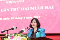 Bà Bùi Thị Minh Hoài, Ủy viên Bộ Chính trị, Bí thư Thành ủy Hà Nội, phát biểu kết luận hội nghị. (Ảnh: Phương Hoa/TTXVN)