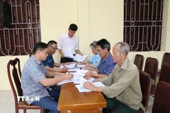 Cử tri, hộ gia đình tại Hưng Yên được hướng dẫn lấy ý kiến về đơn vị hành chính cấp xã, cấp tỉnh. (Ảnh: Mạnh Khánh/TTXVN)