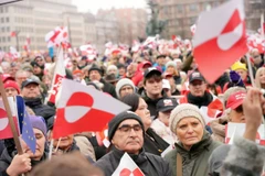 "Biển" cờ Đan Mạch và Greenland tại thủ đô Copenhagen. (Nguồn: EPA)