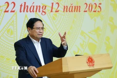 Thủ tướng Phạm Minh Chính, Chủ tịch Hội đồng Thi đua-Khen thưởng Trung ương kết luận Phiên họp lần thứ 16. (Ảnh: Dương Giang/TTXVN)