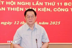 Trưởng ban Tuyên giáo và Dân vận Trung ương Nguyễn Trọng Nghĩa phát biểu chỉ đạo buổi làm việc. (Ảnh: Phương Hoa/TTXVN)