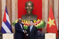 Chủ tịch nước Lương Cường tiếp Chủ tịch Quốc hội Cuba Esteban Lazo Hernandez. (Ảnh: Lâm Khánh/TTXVN)