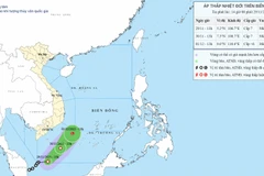 Vị trí và hướng di chuyển của áp thấp nhiệt đới. (Nguồn: Trung tâm Dự báo Khí tượng Thủy văn Quốc gia)