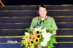 Đại tướng Lương Tam Quang, Ủy viên Bộ Chính trị, Bộ trưởng Bộ Công an phát biểu. (Ảnh: TTXVN phát)