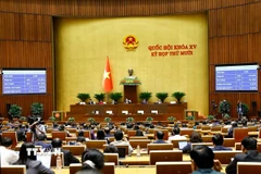 Quốc hội biểu quyết thông qua Nghị quyết của Quốc hội thí điểm một số cơ chế, chính sách đặc thù để thực hiện các dự án lớn, quan trọng trên địa bàn Thủ đô. (Ảnh: Doãn Tấn/TTXVN)