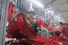 Dây chuyền may xuất khẩu sang Mỹ. (Ảnh: Trần Việt/TTXVN)