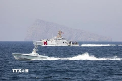 Tàu di chuyển tại Eo biển Hormuz. (Ảnh: IRNA/TTXVN)