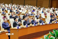 Tổng Bí thư Tô Lâm và các đồng chí lãnh đạo Đảng, Nhà nước dự Hội nghị. (Ảnh: Doãn Tấn/TTXVN)