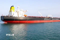 Tàu chở dầu thô cập cảng ở Mundra, Ấn Độ sau khi băng qua eo biển Hormuz, ngày 18/3. (Ảnh: ANI/TTXVN)