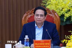 Thủ tướng Phạm Minh Chính làm việc với Ban Thường vụ Tỉnh ủy Quảng Ngãi về tình hình phát triển kinh tế-xã hội. (Ảnh: Dương Giang/TTXVN)