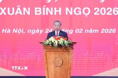 Tổng Bí thư Tô Lâm chúc Tết cán bộ, phóng viên, biên tập viên Thông tấn xã Việt Nam. (Ảnh: Thống Nhất/TTXVN)
