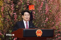 Chủ tịch nước Lương Cường chúc Tết cán bộ, công chức, viên chức, người lao động Văn phòng Chủ tịch nước. (Ảnh: Lâm Khánh/TTXVN)