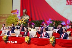 Các đại biểu biểu quyết thông qua Dự thảo Nghị quyết Đại hội Đại biểu Đảng bộ tỉnh Quảng Ngãi lần thứ nhất, nhiệm kỳ 2025-2030. (Ảnh: Lê Phước Ngọc/TTXVN)