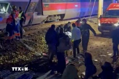 Hiện trường vụ va chạm tàu cao tốc ở Adamuz, Tây Ban Nha, ngày 18/1. (Ảnh: Reuters/TTXVN)