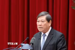 Ông Trần Văn Rón, Ủy viên Trung ương Đảng, Phó Chủ nhiệm Thường trực Ủy ban Kiểm tra Trung ương, trình bày báo cáo tại hội nghị. (Ảnh: Phương Hoa/TTXVN)