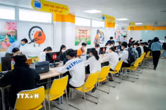 Thí sinh đến nhập học tại trường Đại học Công nghệ Thành phố Hồ Chí Minh (HUTECH). (Ảnh: Thu Hoài/TTXVN)