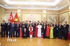 Tổng Bí thư Tô Lâm với cán bộ, nhân viên Đại sứ quán Việt Nam tại Triều Tiên. (Ảnh: Thống Nhất/TTXVN)