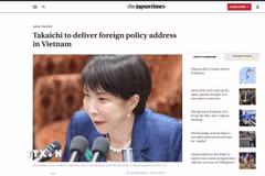 Báo Japan Times có bài viết với tiêu đề: “Thủ tướng Takaichi sẽ phát biểu về chính sách đối ngoại tại Việt Nam.” (Ảnh chụp màn hình-Nguyễn Tuyến/TTXVN)