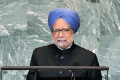 Ông Manmohan Singh, lúc đương nhiệm Thủ tướng Ấn Độ, phát biểu tại phiên họp của Đại hội đồng Liên hợp quốc ở New York (Mỹ). (Ảnh: ANI/TTXVN)