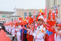 Lễ đón Hai Bộ trưởng Quốc phòng Việt Nam, Trung Quốc. (Ảnh: Trọng Đức/TTXVN)
